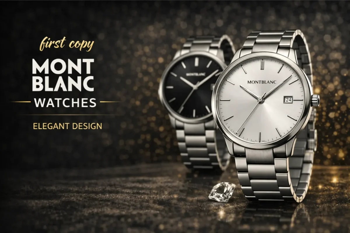 Mont Clanc first copy watches with stainless steel strap and minimalist dial showcasing elegant classic luxury styling on dark premium background