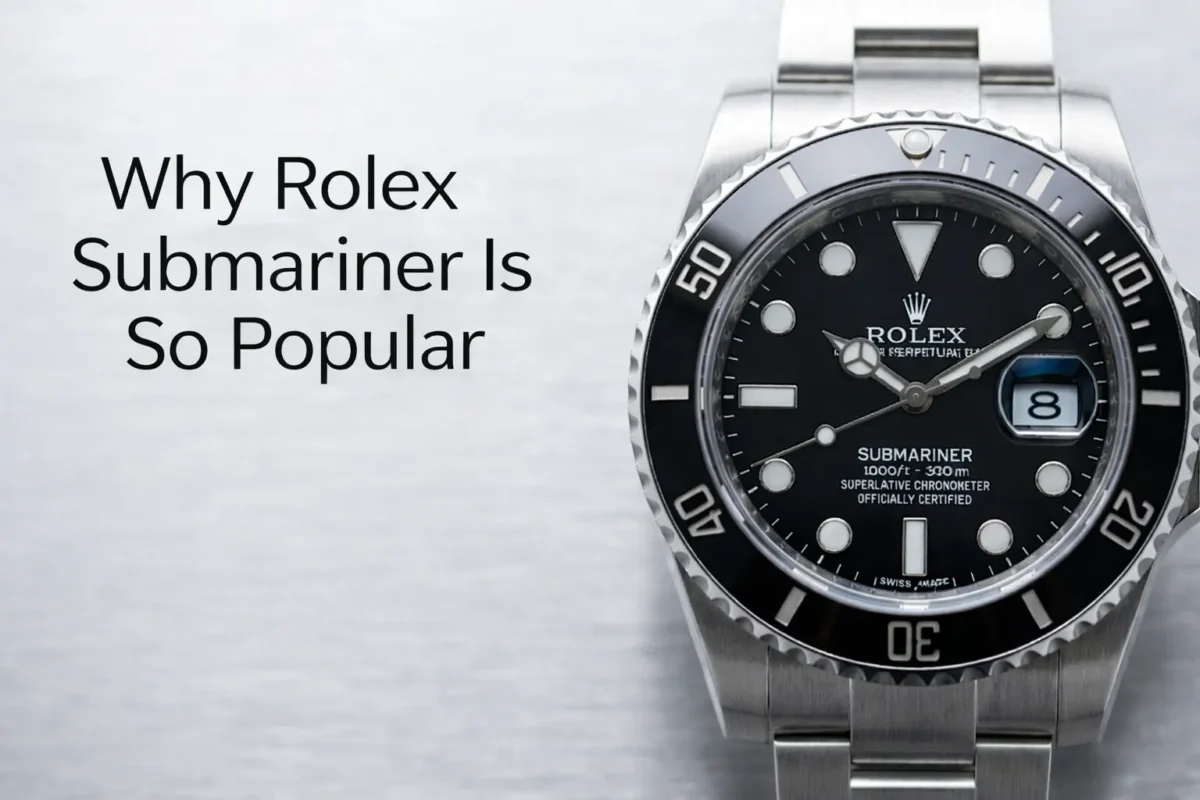Close-up of Rolex Submariner stainless steel luxury dive watch with black dial and rotating bezel, highlighting its iconic design and craftsmanship