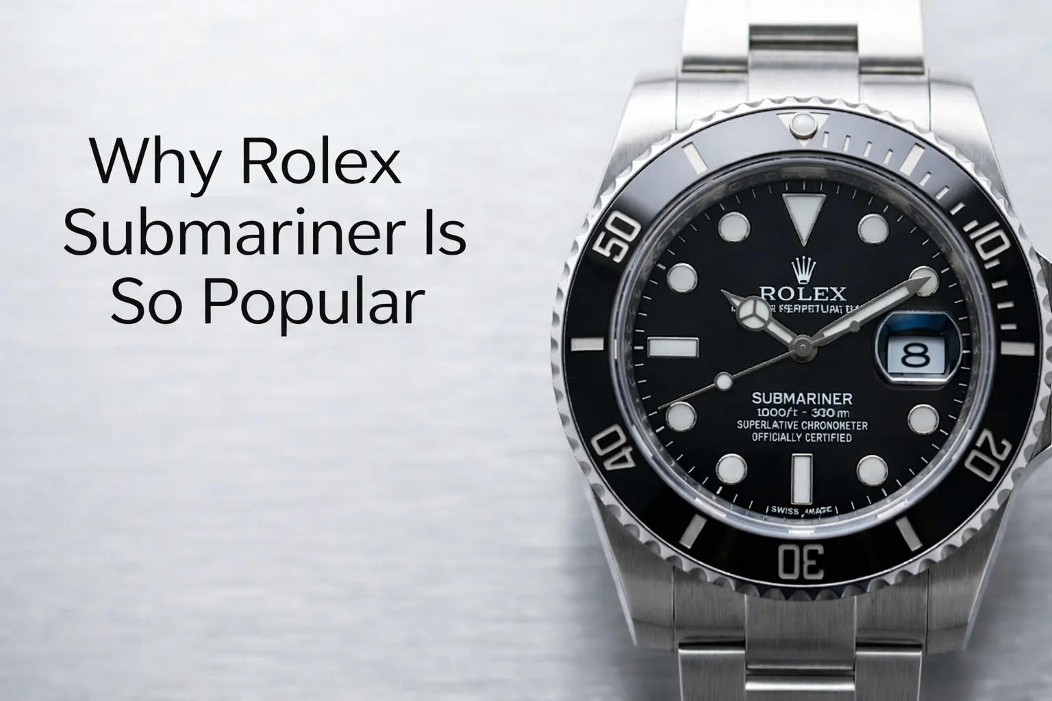 Close-up of Rolex Submariner stainless steel luxury dive watch with black dial and rotating bezel, highlighting its iconic design and craftsmanship