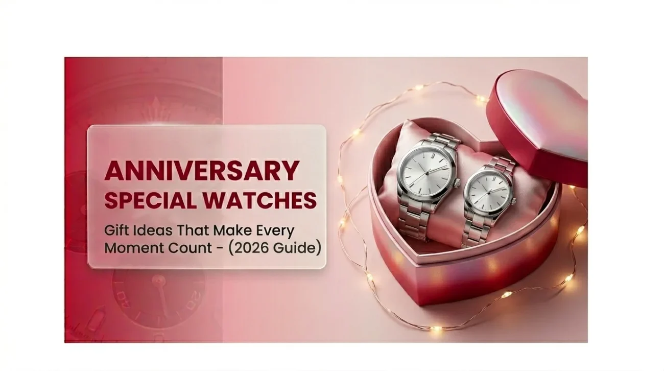 Elegant first copy watch gift set in heart-shaped box featuring matching couple watches, ideal anniversary gift idea for stylish and affordable gifting